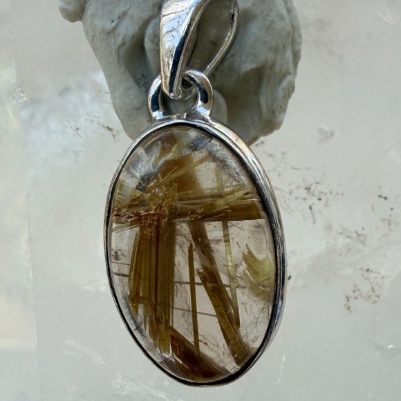 Golden Rutilated Quartz Pendant | Rutile Starburst | 925 Sterling Silver | - Picture 8 of 9